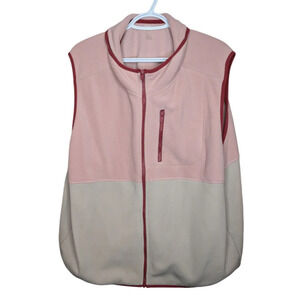 Hyba Plus  Size Fleece Pink, Cream & Reddish Orange Zip Up Vest Women 3XL